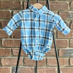 0-3M Like New! Gap Blue Plaid Button-down Bodysuit